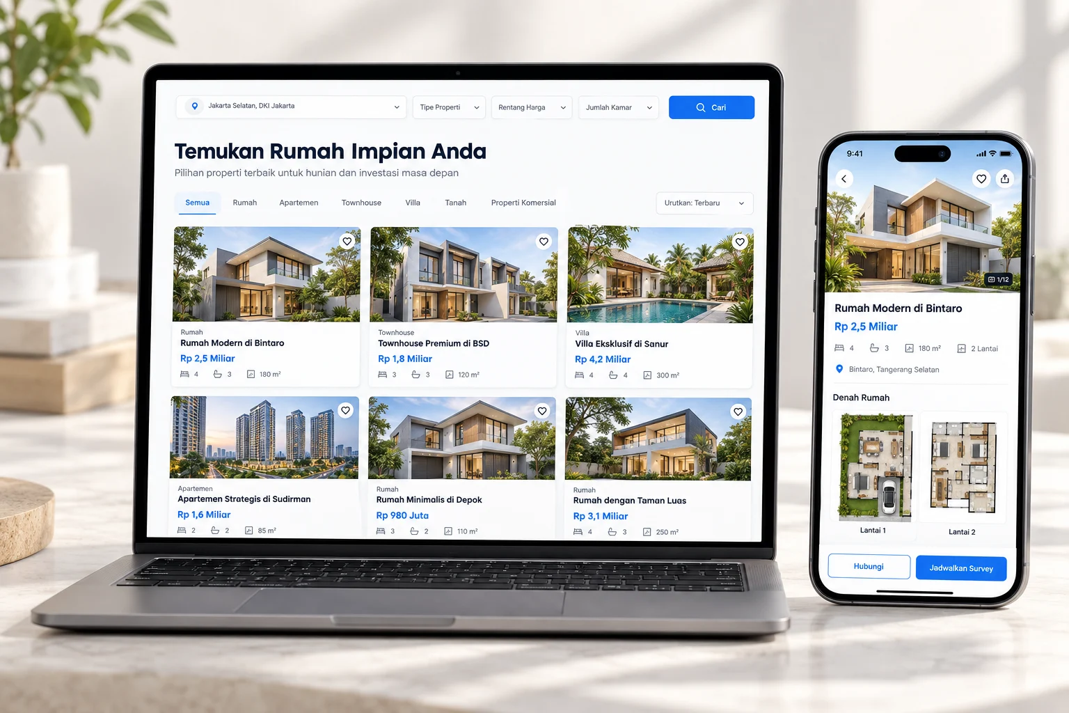 Mockup portal listing properti dan katalog rumah