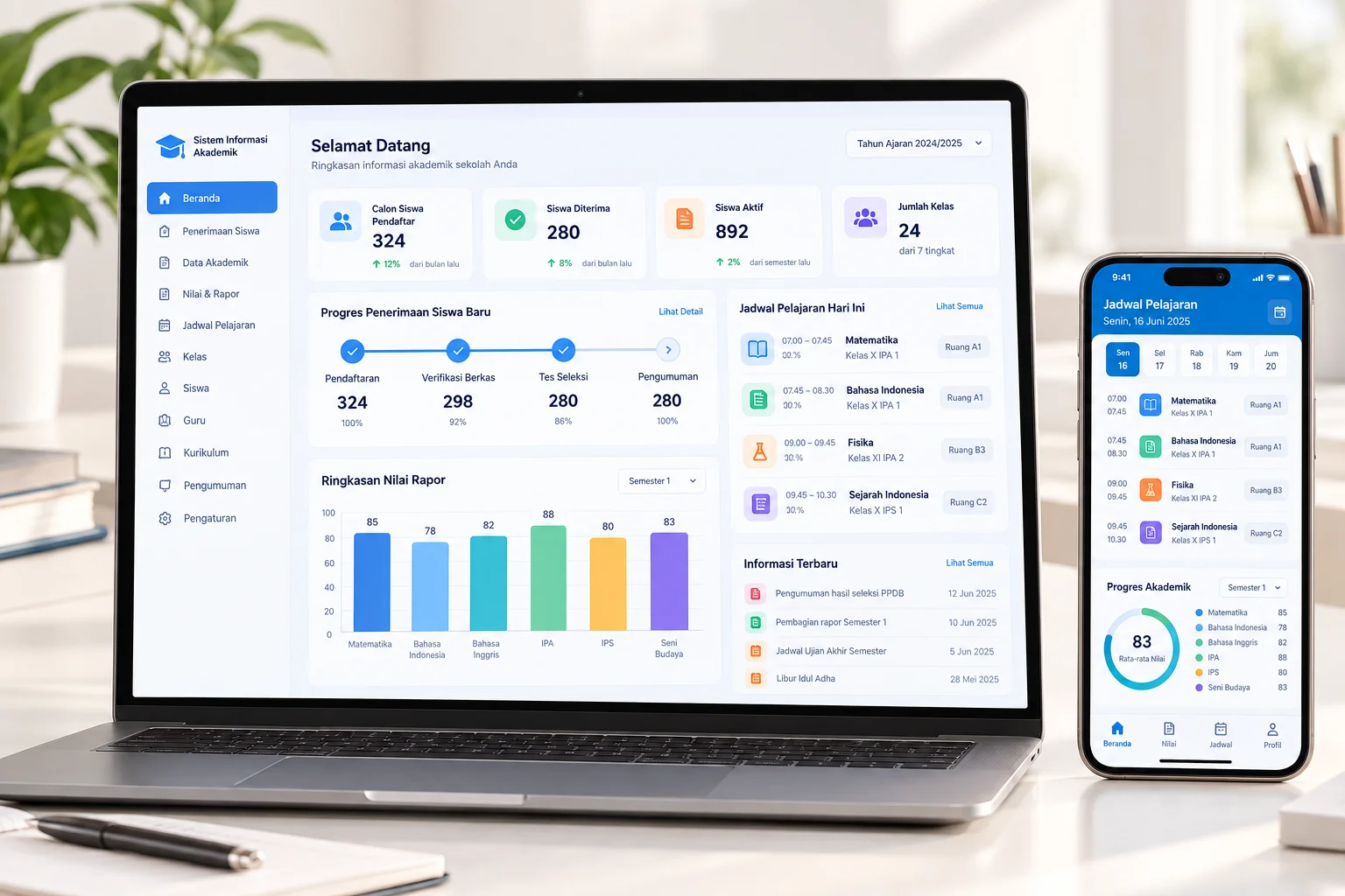 Mockup dashboard sistem akademik dan portal siswa