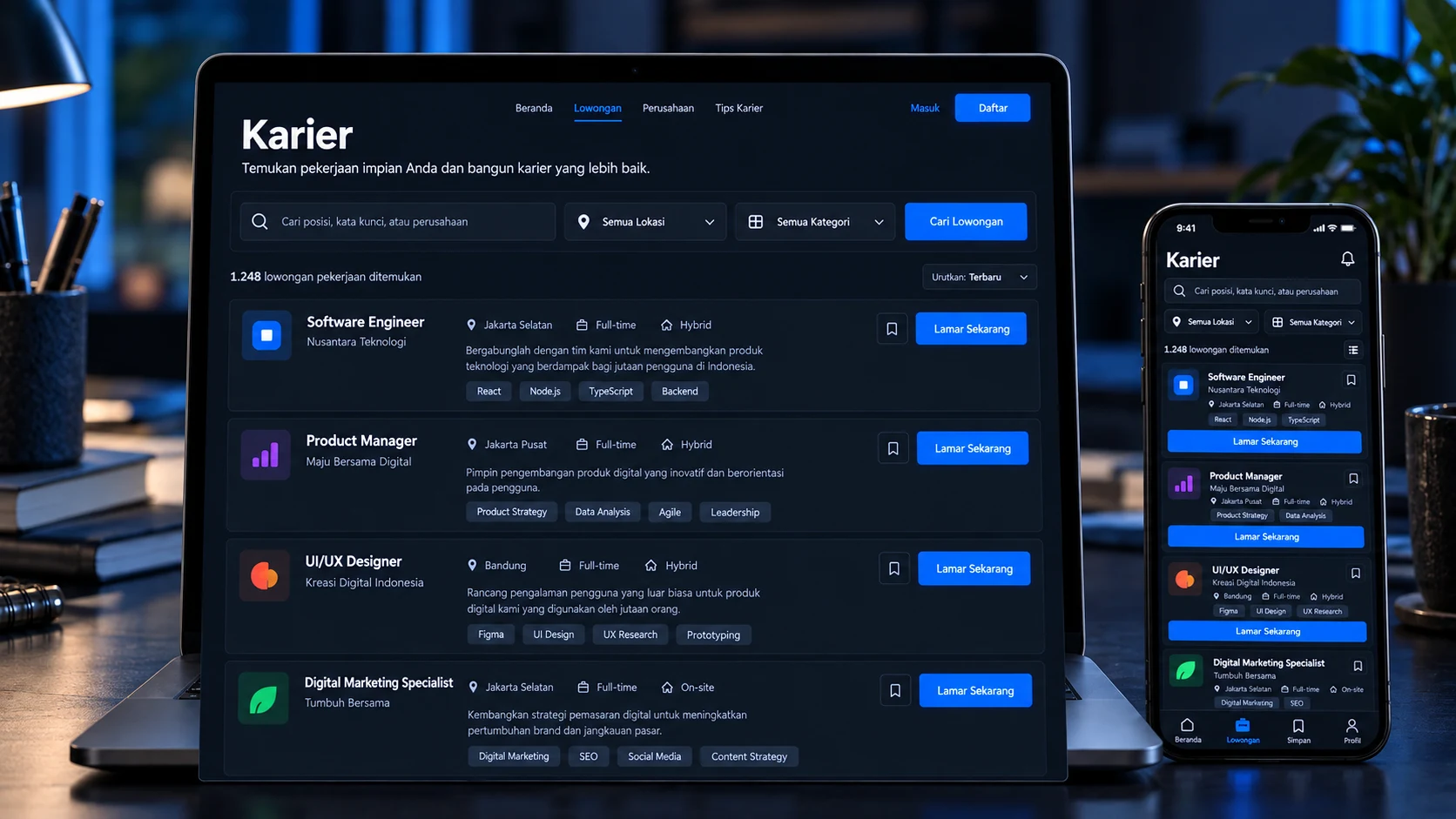 Tampilan platform publikasi loker MIVIM
